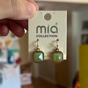 Mia Collection Green Gold Octagon Square Dangle Costume Earrings